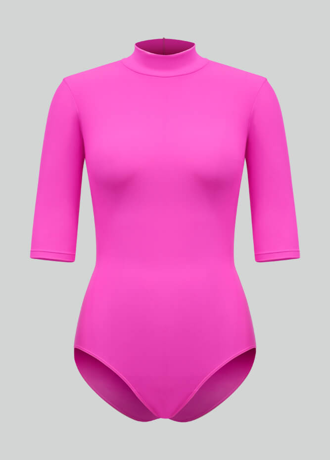 Womens Half-Sleeved Mock Neck Spandex Leotard