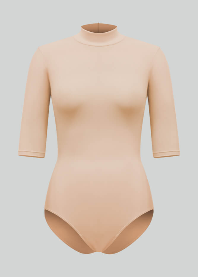 Womens Half-Sleeved Mock Neck Spandex Leotard