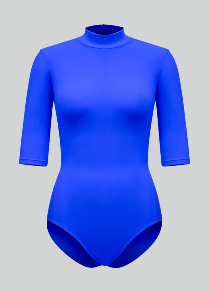 Womens Half-Sleeved Mock Neck Spandex Leotard