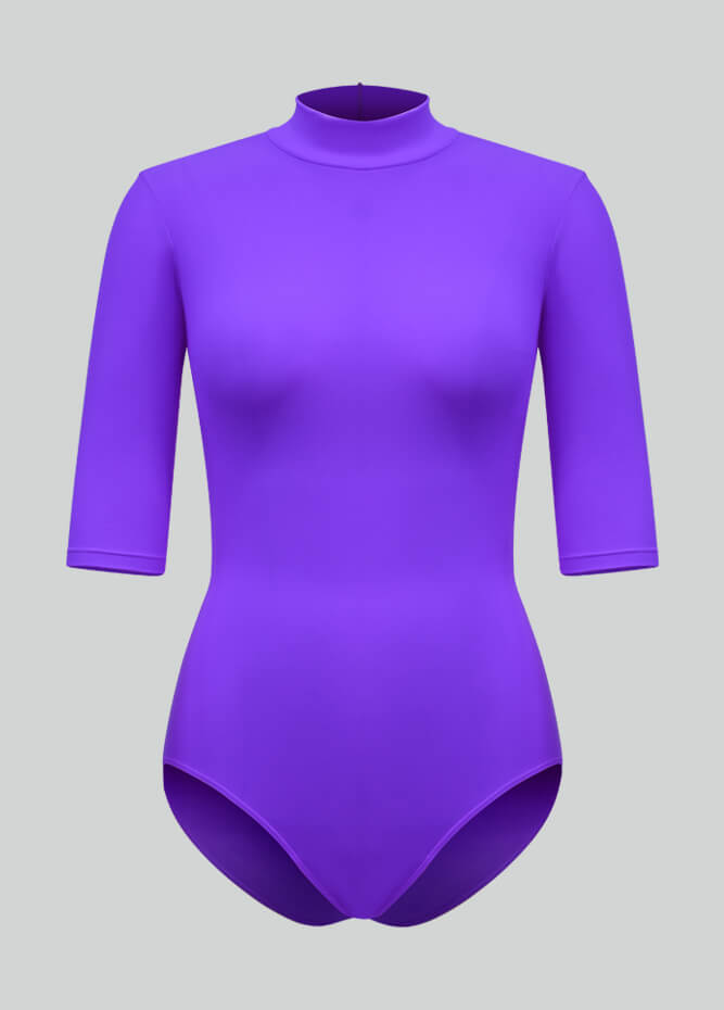 Womens Half-Sleeved Mock Neck Spandex Leotard