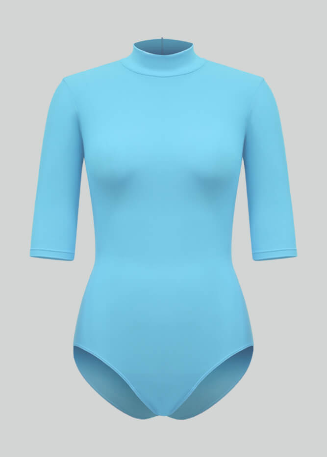 Womens Half-Sleeved Mock Neck Spandex Leotard