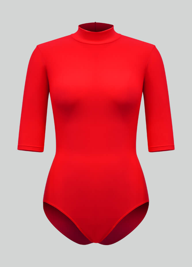 Womens Half-Sleeved Mock Neck Spandex Leotard