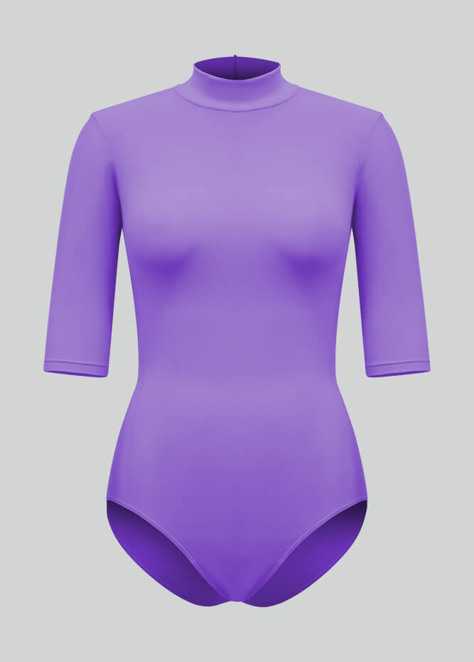 Womens Half-Sleeved Mock Neck Spandex Leotard