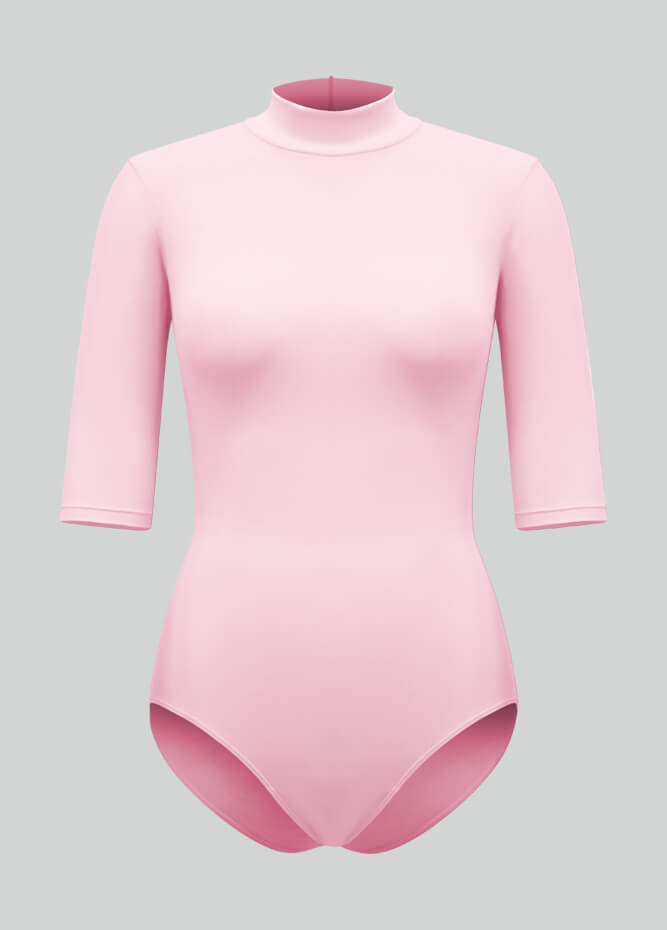 Womens Half-Sleeved Mock Neck Spandex Leotard