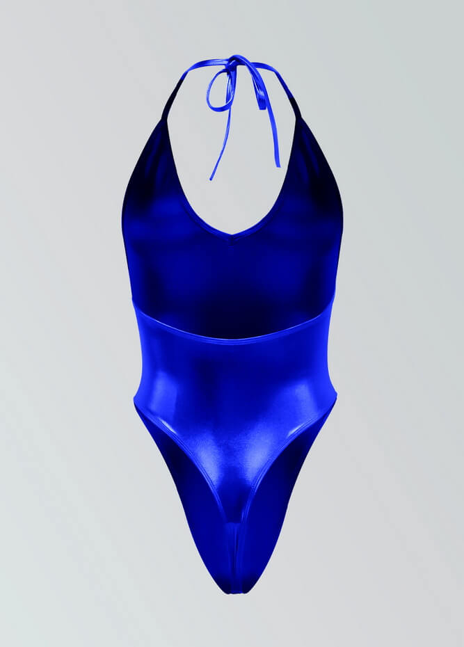 Womens Metallic Halter V-Neck Thong Leotard