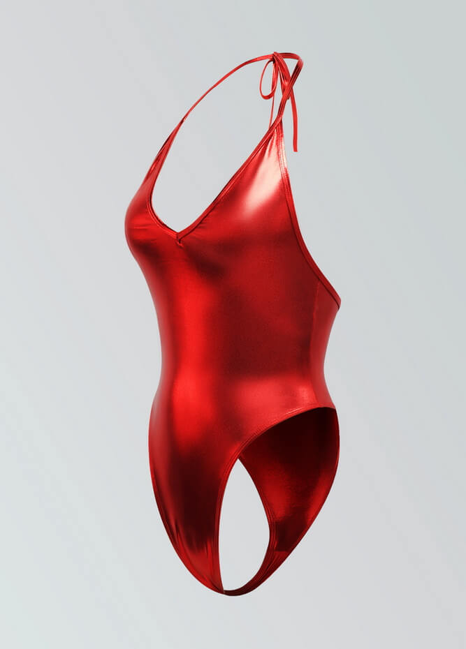 Womens Metallic Halter V-Neck Thong Leotard