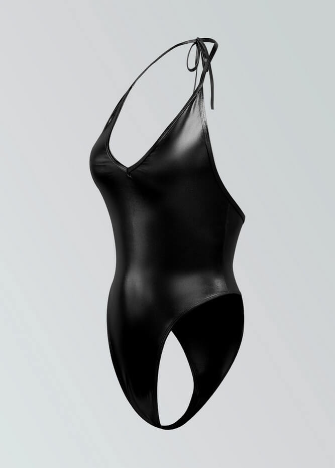 Womens Metallic Halter V-Neck Thong Leotard