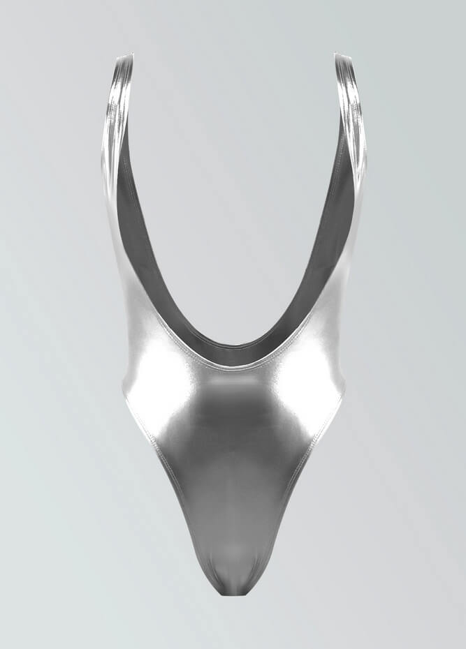 Womens Shiny Metallic Suspender Thong Leotard