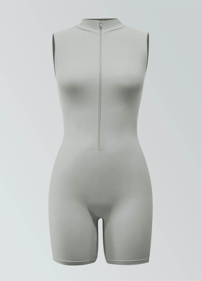 Womens Sleeveless Turtleneck Half-Zip Romper