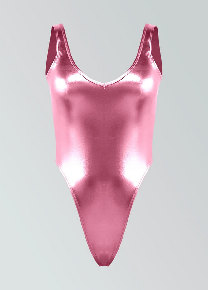 Womens V-neck Metallic Thong Leotard