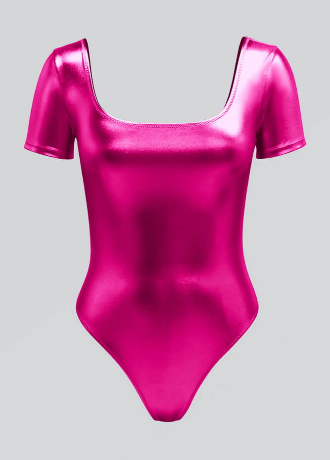 Womens Metallic Short Sleeve Thong Leotard