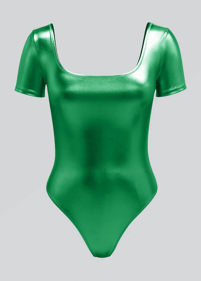 Womens Metallic Short Sleeve Thong Leotard
