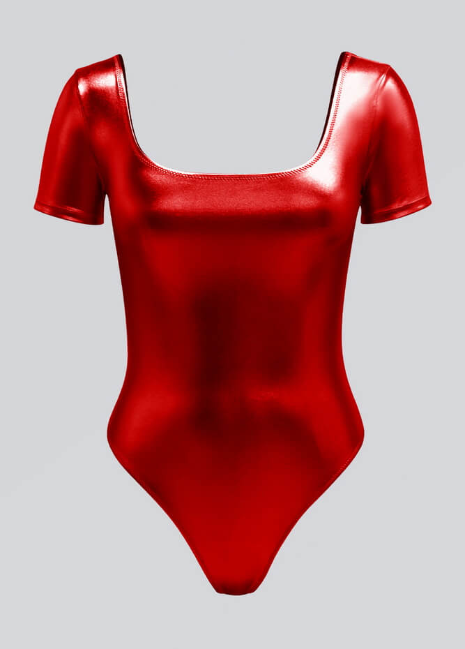 Womens Metallic Short Sleeve Thong Leotard