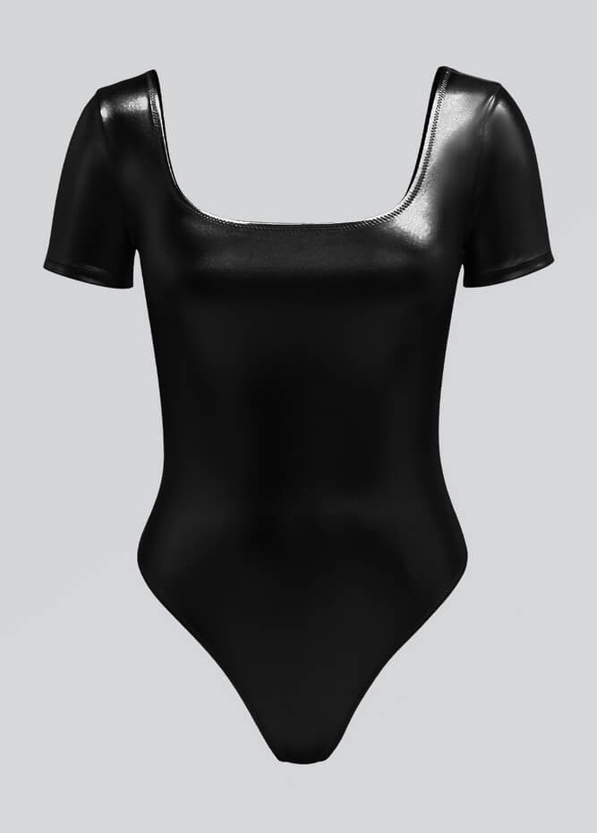 Womens Metallic Short Sleeve Thong Leotard