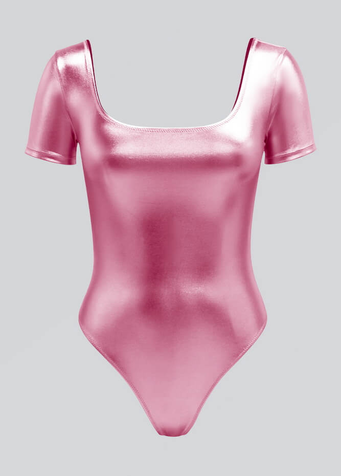 Womens Metallic Short Sleeve Thong Leotard