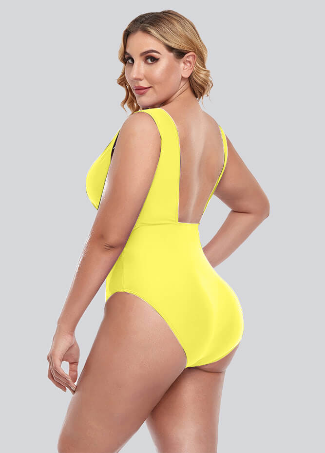 Womens Plus Size Retro V-neck One Piece Swimsuit