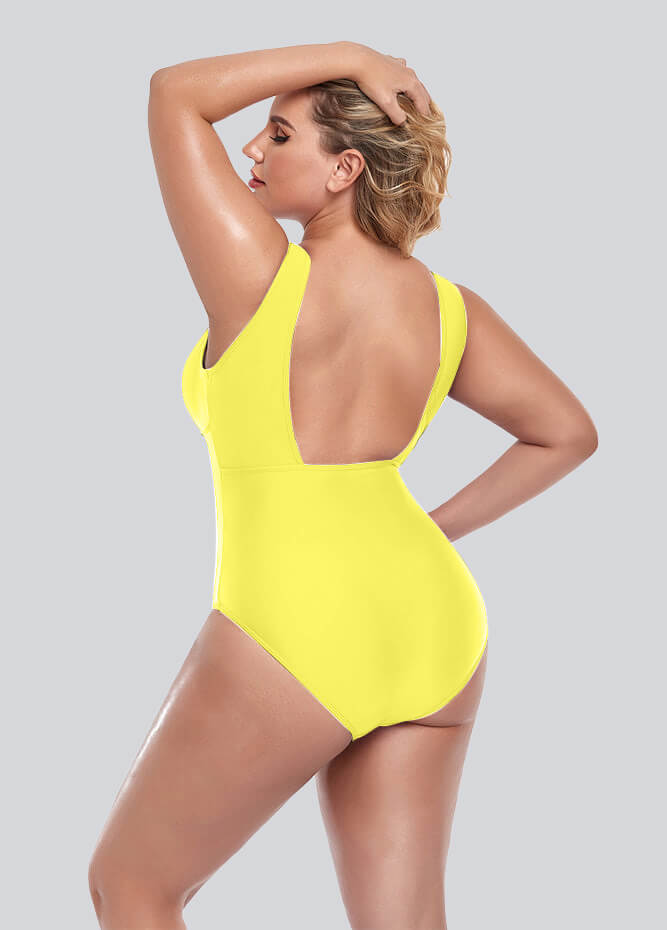 Womens Plus Size Retro V-neck One Piece Swimsuit