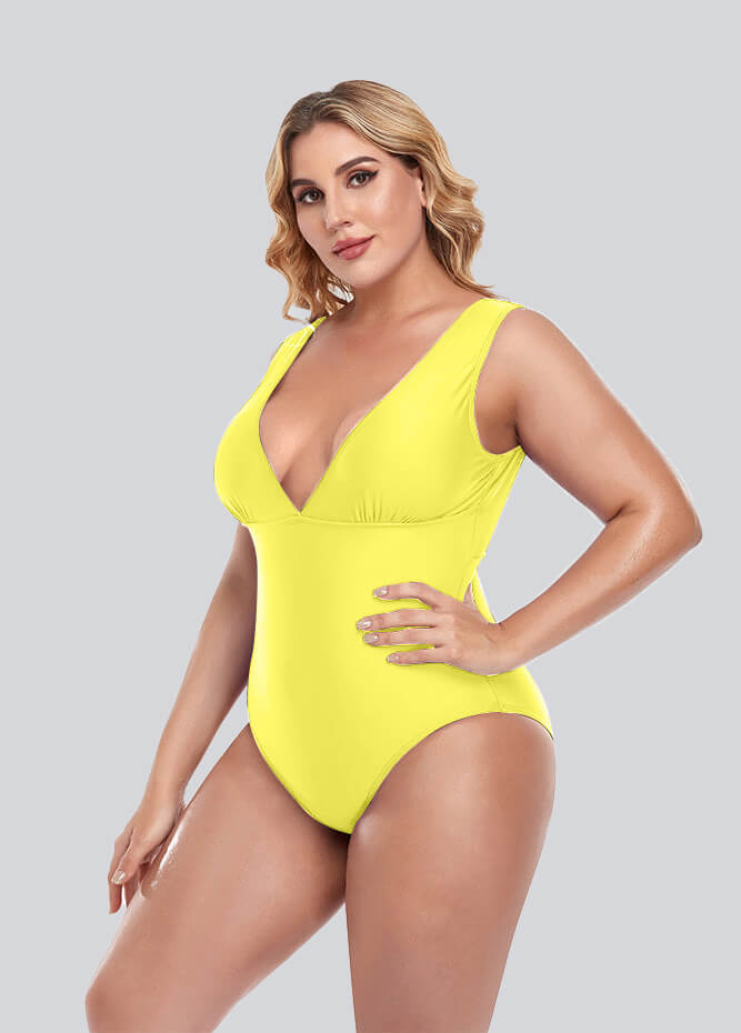 Womens Plus Size Retro V-neck One Piece Swimsuit