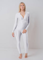 White Zip Front Catsuit Spandex Long Sleeve Unitard