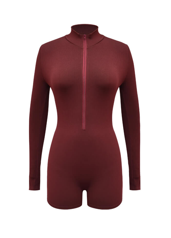 Zip Front One Piece Ribbed Romper Bodysuit