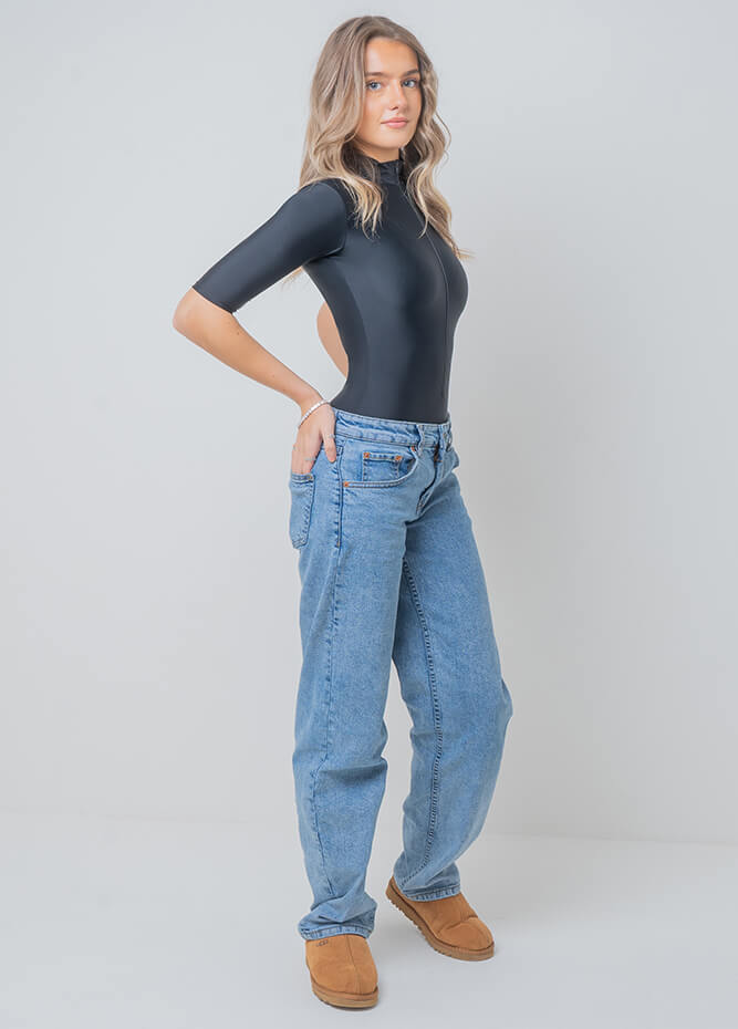 Front Zipper Half-Sleeved Leotard