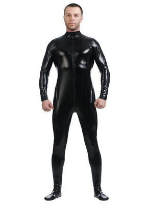 Speerise Mens Shiny Zentai Suit Footed Unitard