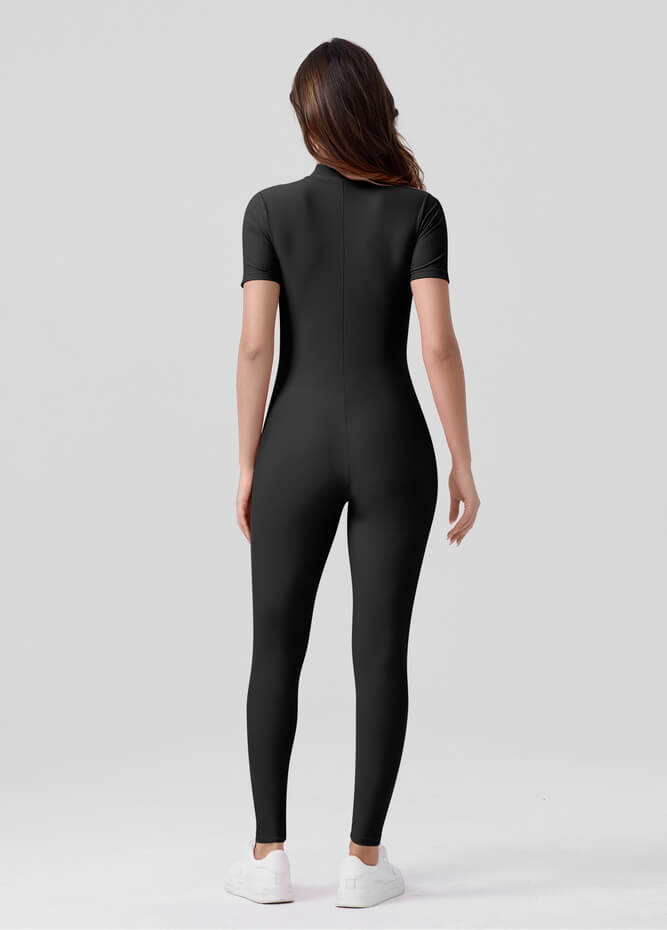 Womens Short Sleeve Zip Front Unitard