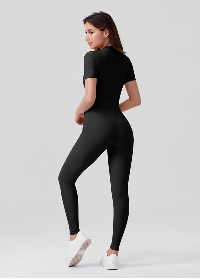 Womens Short Sleeve Zip Front Unitard