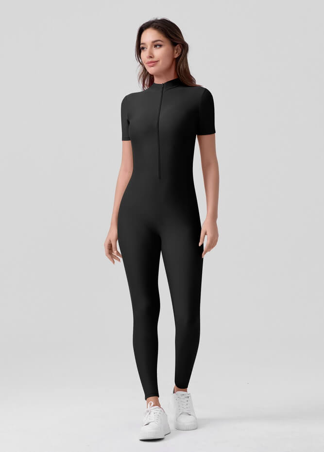 Womens Short Sleeve Zip Front Unitard