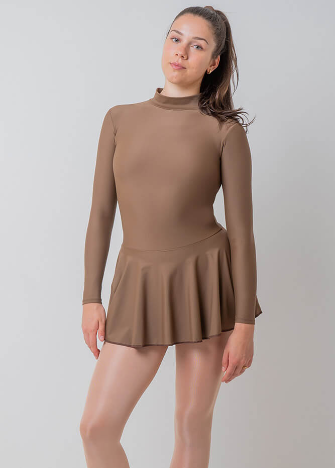 Womens Turtleneck Long Sleeve Dance Leotard with Skirt