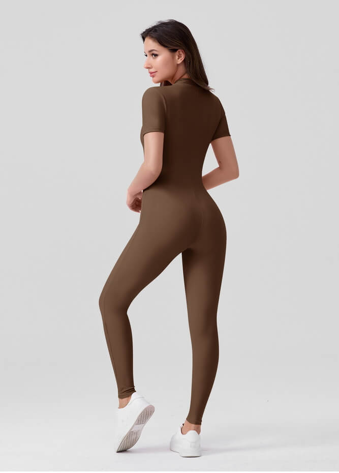 Womens Short Sleeve Zip Front Unitard