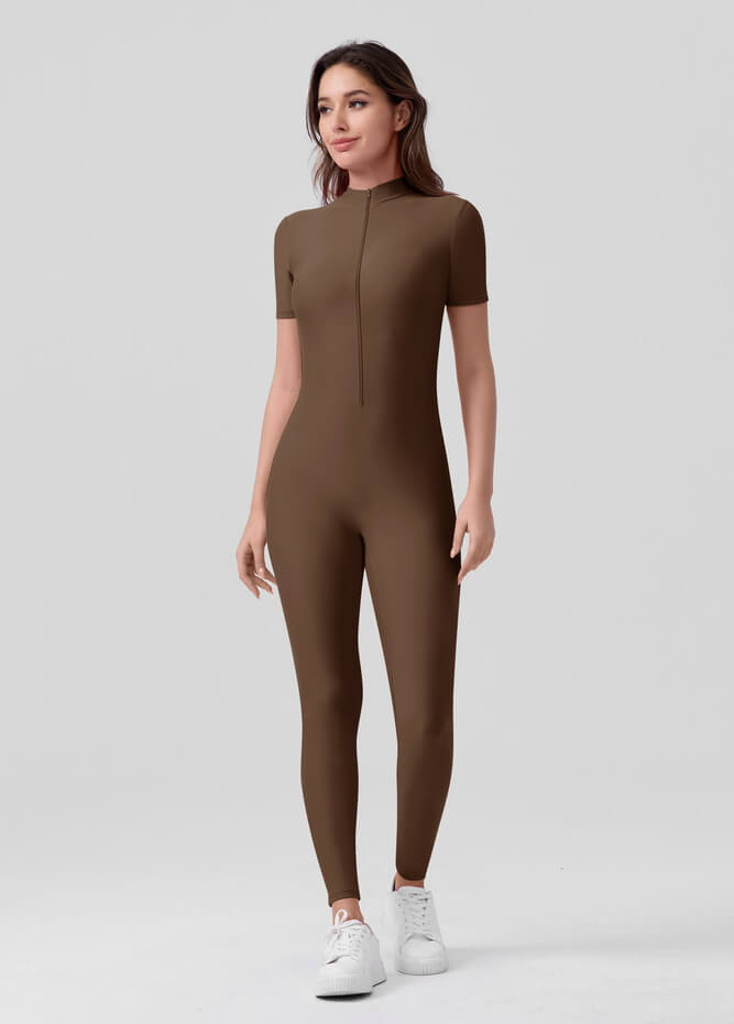 Womens Short Sleeve Zip Front Unitard