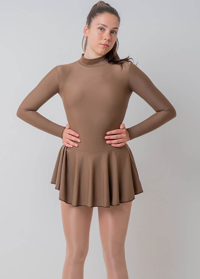 Womens Turtleneck Long Sleeve Dance Leotard with Skirt