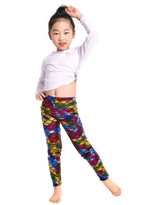 Kids Shiny Metallic Mermaid Fish Scale Leggings