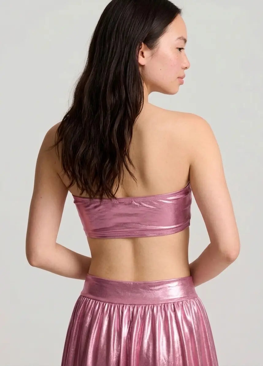 Womens Shiny Metallic Bandeau Top with Bra