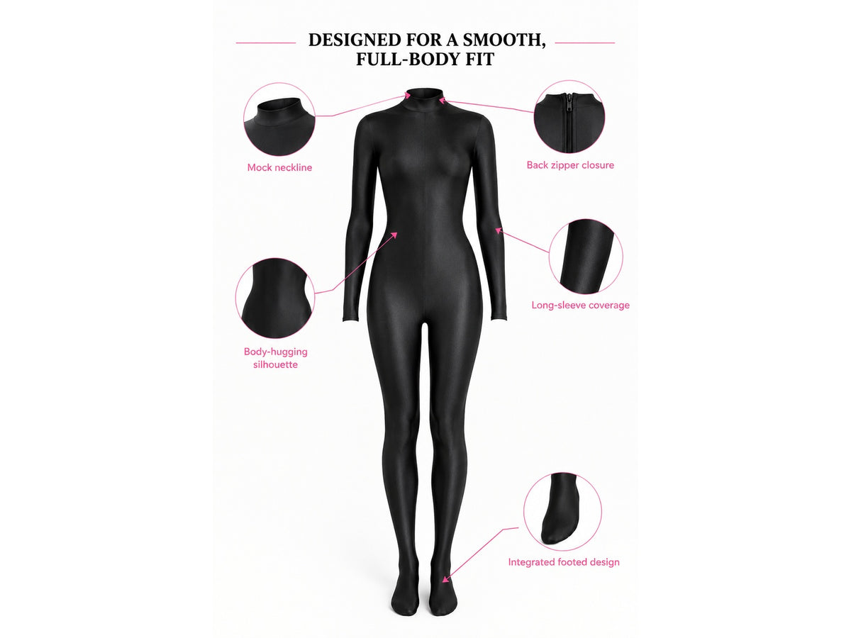 Womens Full Bodysuit One Piece Footed Unitard fit details