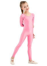 Girls Pink Long Sleeve Spandex Unitard