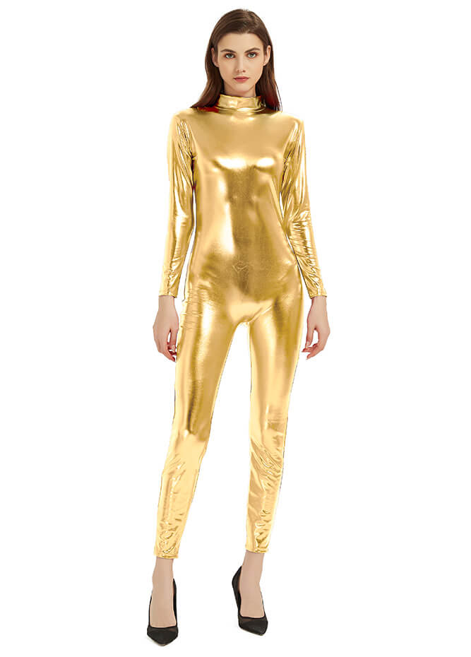 gold shiny catsuit