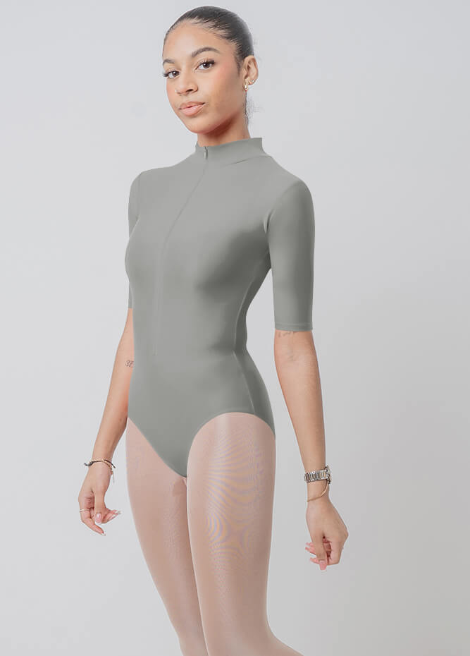Front Zipper Half-Sleeved Leotard
