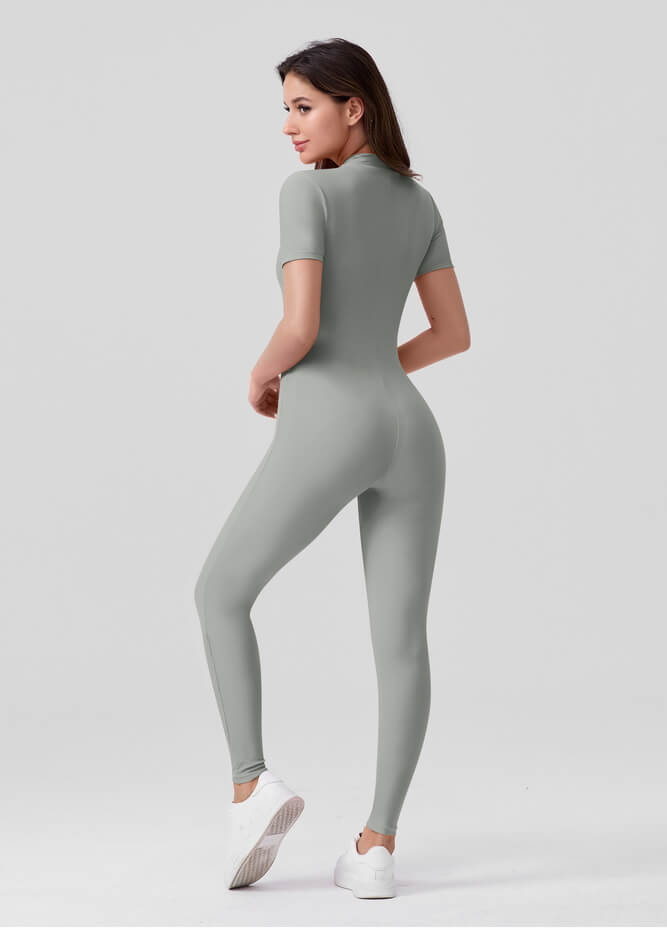 Womens Short Sleeve Zip Front Unitard