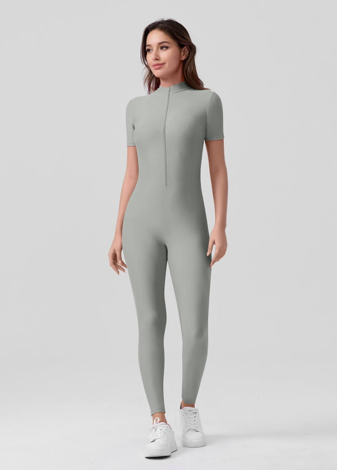 Womens Short Sleeve Zip Front Unitard