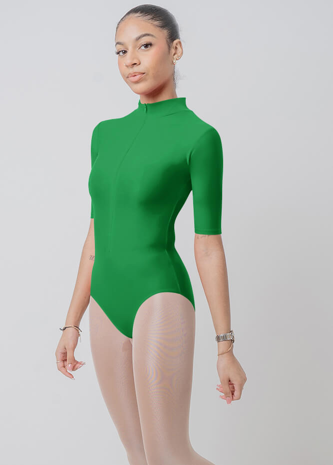 Front Zipper Half-Sleeved Leotard