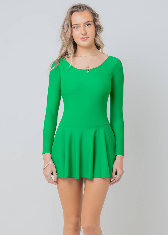 Womens Long Sleeve Skirted Leotard