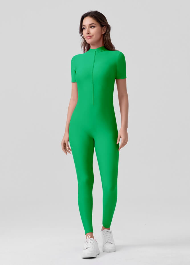 Womens Short Sleeve Zip Front Unitard