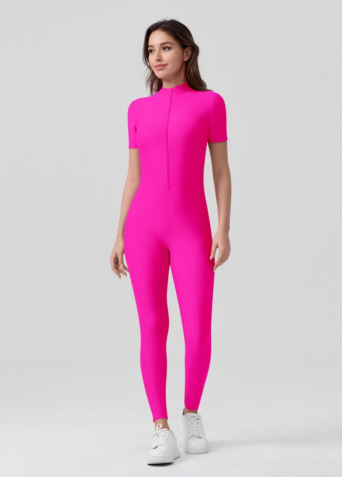 Womens Short Sleeve Zip Front Unitard