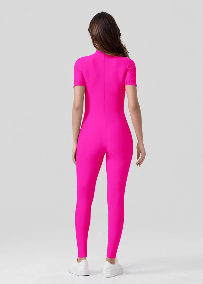 Womens Short Sleeve Zip Front Unitard