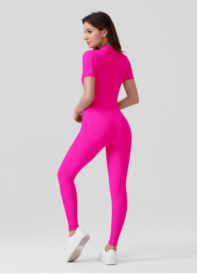 Womens Short Sleeve Zip Front Unitard