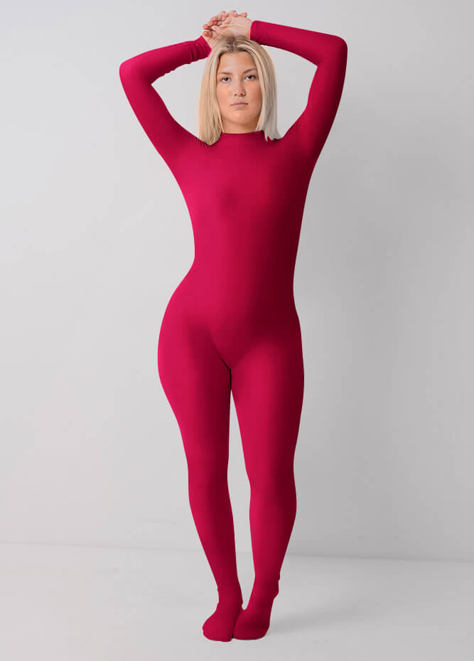 Womens Full Bodysuit One Piece Footed Unitard