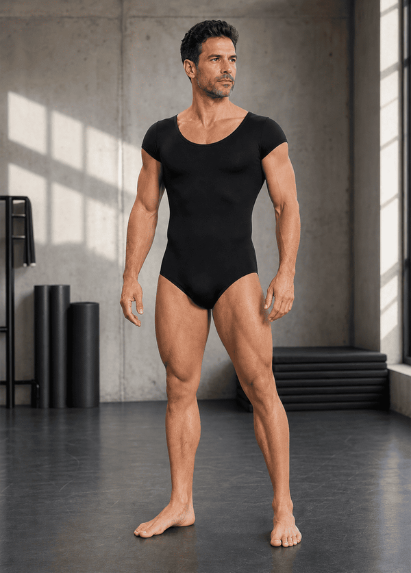 Mens Cap Sleeve Round Neckline Leotard