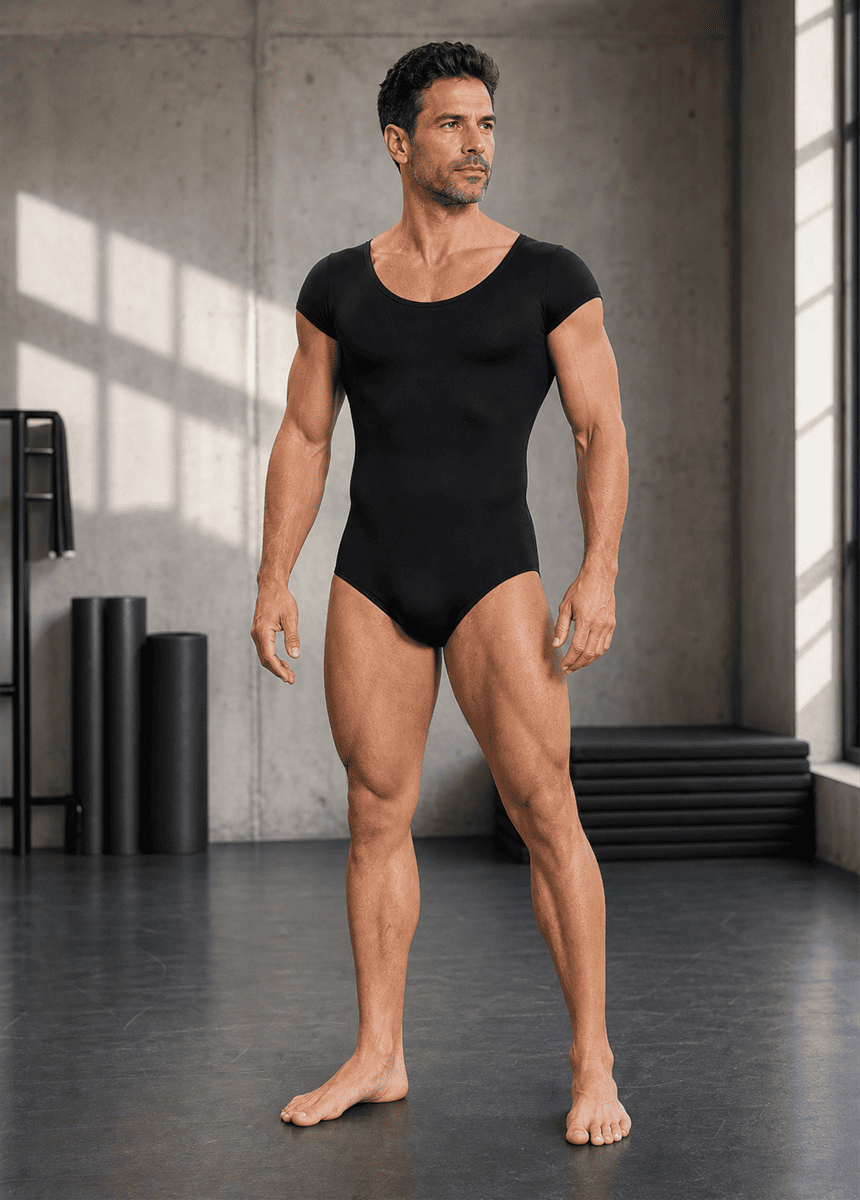 Mens Cap Sleeve Round Neckline Leotard